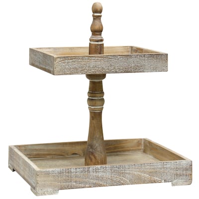 StyleCraft Rectangular Two Tiered Distressed Wood Tray