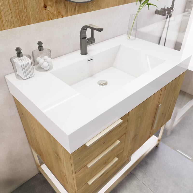 Noble 36" Free Standing Vanity (L Drawer) with Reinforced Acrylic Sink - 36" Width