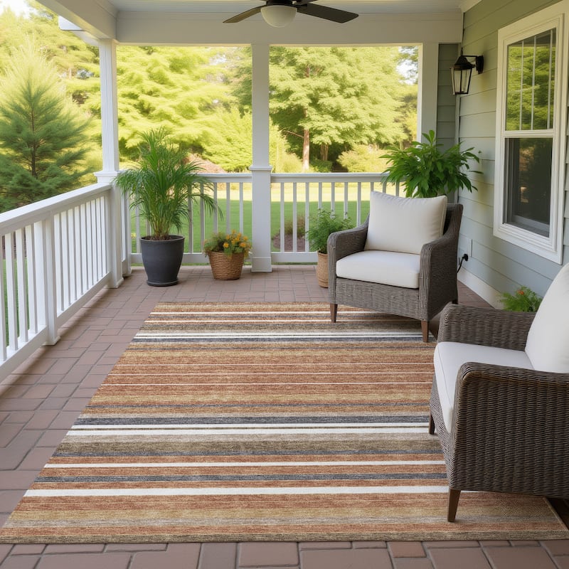 Machine Washable Indoor/ Outdoor Modern Stripes Chantille Rug