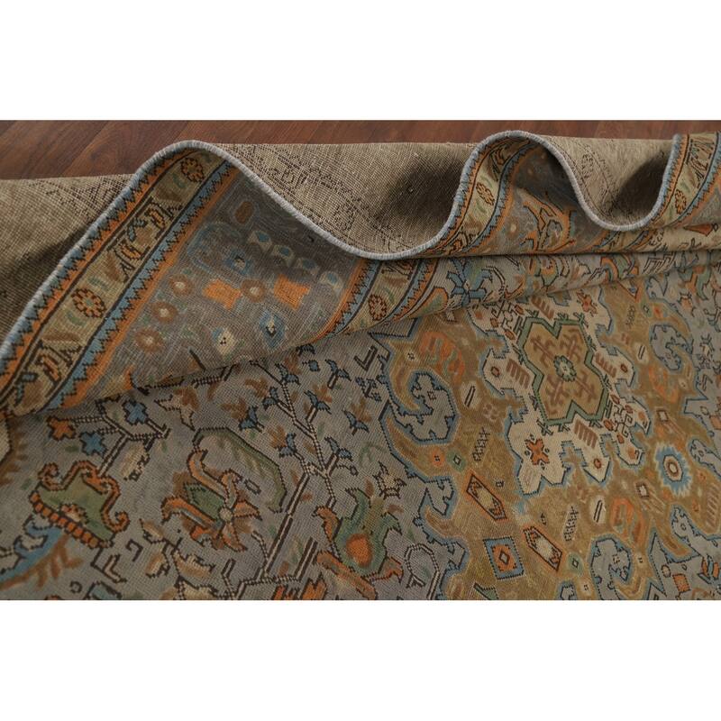 Grey Geometric Tabriz Vintage Persian Area Rug Handmade Wool Carpet - 8'1" x 11'3"