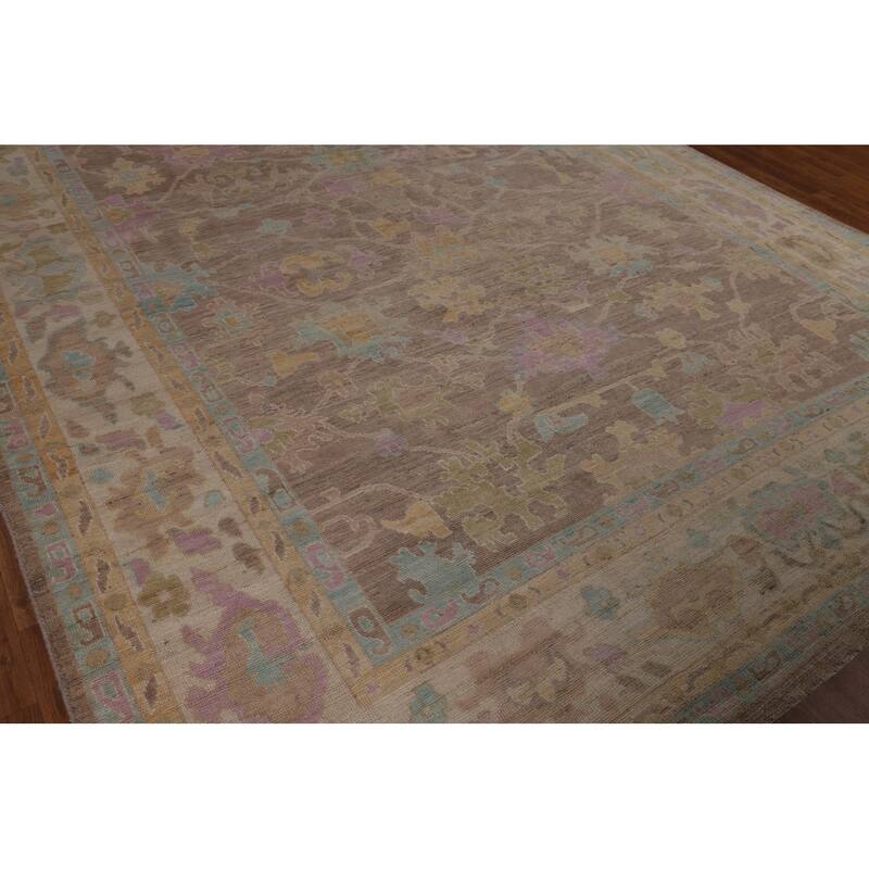 Brown Vegetable Dye Oushak Turkish Area Rug Handmade Wool Carpet - 9'1"x 12'8"