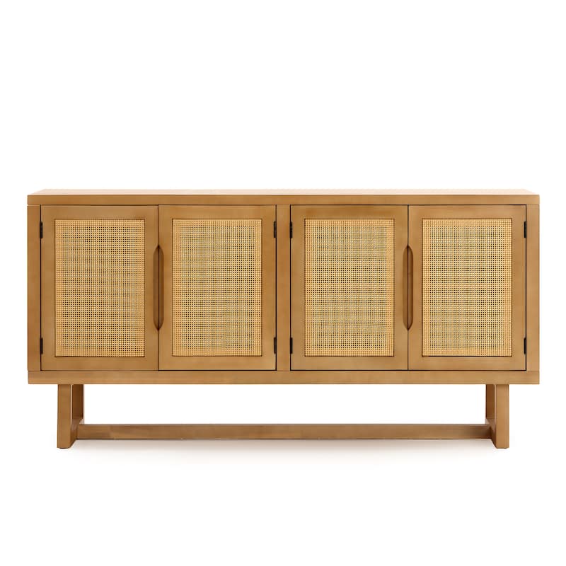 Christopher Knight Home - Modern Acacia Wood PE Cane 4-Door Storage Sideboard Cabinet with Locking Cabinets