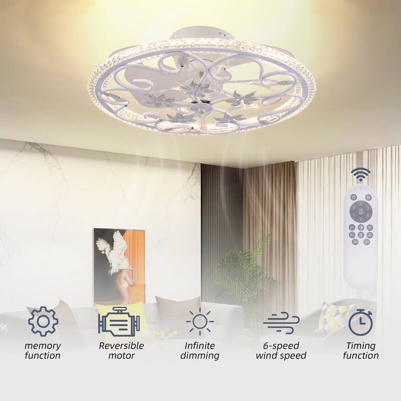 20 in. Flush Mount Caged Indoor Ceiling Fan with Dimmer LED Light and Reversible DC Motor