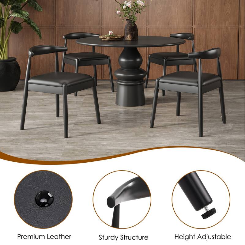 Black Dining Chair Set of 2 Side Chair Leather Office Chair Meeting Room Chairs with Curved Backrest