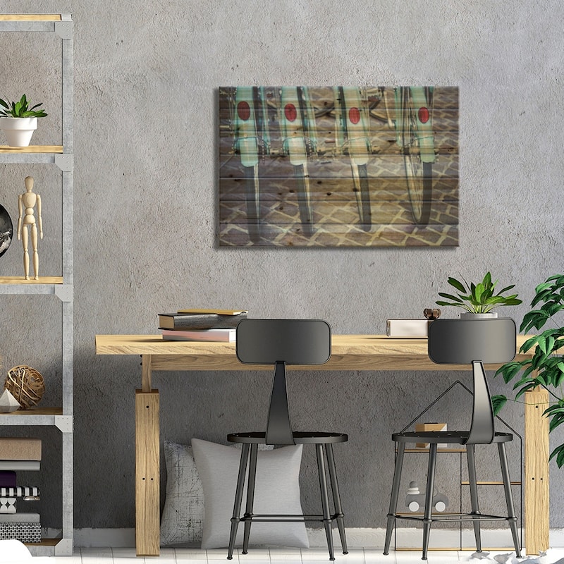 Bicycle Line Up I Print On Wood by Jessica Reiss - Multi-Color