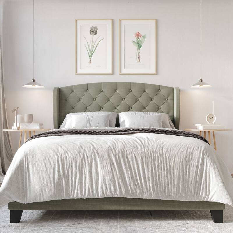 Clayfell Hartford Tufted Upholstered Panel Bed - Queen - Ash Grey