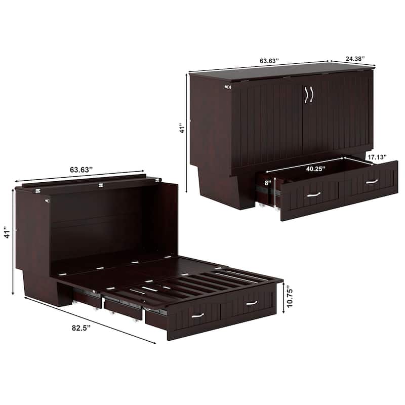 Sydney Queen Solid Wood Murphy Bed Chest with Mattress