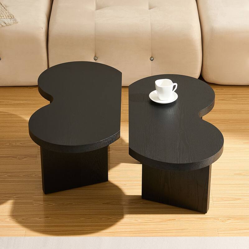 Accent Butterfly Coffee Table with Sturdy Legs, Wood Nesting Coffee Table, Modern Low Center Table for Living Room, Office