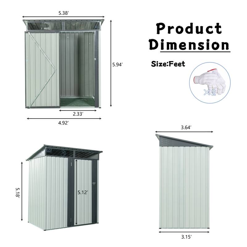 5ft x 3ft Outdoor Metal Storage Shed Transparent Plate