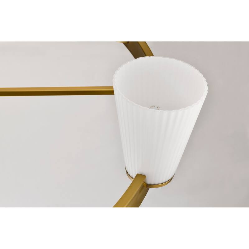 Royale 8 Light Chandelier Burnished Brass Finish Ribbed White Glass - Burnished Brass