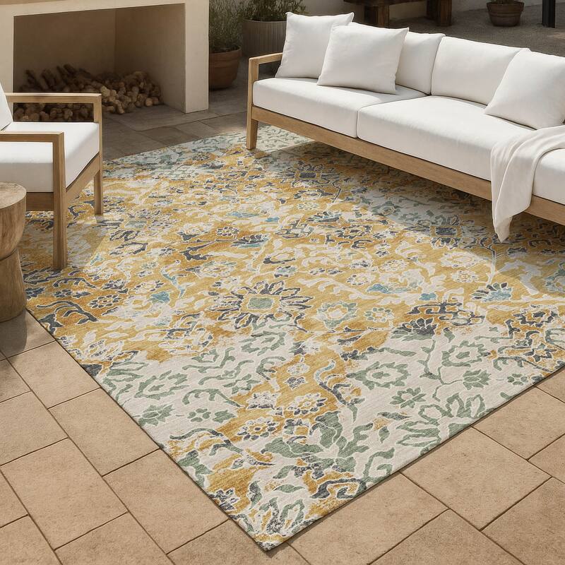 Machine Washable Indoor/ Outdoor Global Avon Chantille Rug - Gold - 3' x 5'