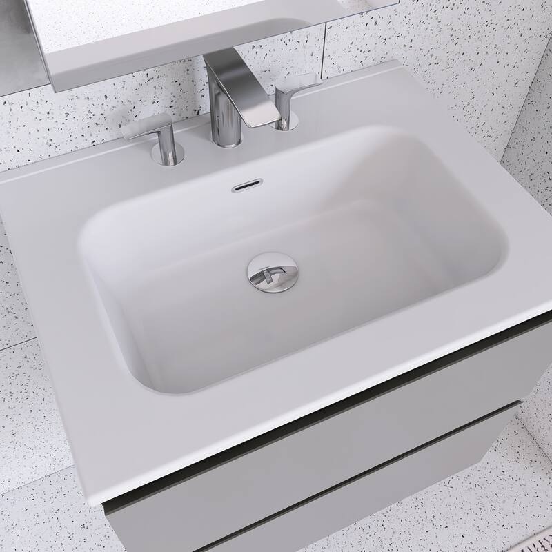 Floating Integrated Bathroom Vanity with Ceramic Sink, Three Faucet Holes