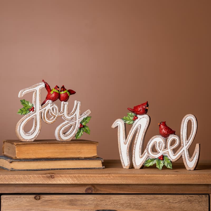 Set of 2 "Joy" and "Noel" Christmas Tabletop Word Signs 8.25"