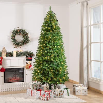 HOMCOM 7.5 ft. Prelit Christmas Tree with Lights, LED Christmas Tree with Stand - 41.75" x 41.75" x 88.5"