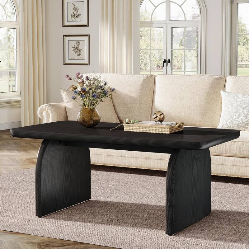 47 Inch Coffee Table for Living Room, Farmhouse Rectangule Center Table - 47.24" L x 23.62" W x 19.69" H - Black
