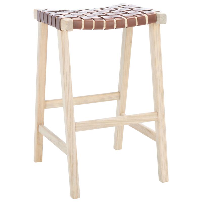 SAFAVIEH Remzija 30-inch Woven Leather Rectangle Bar Stool - 20" W x 19" D x 30" H