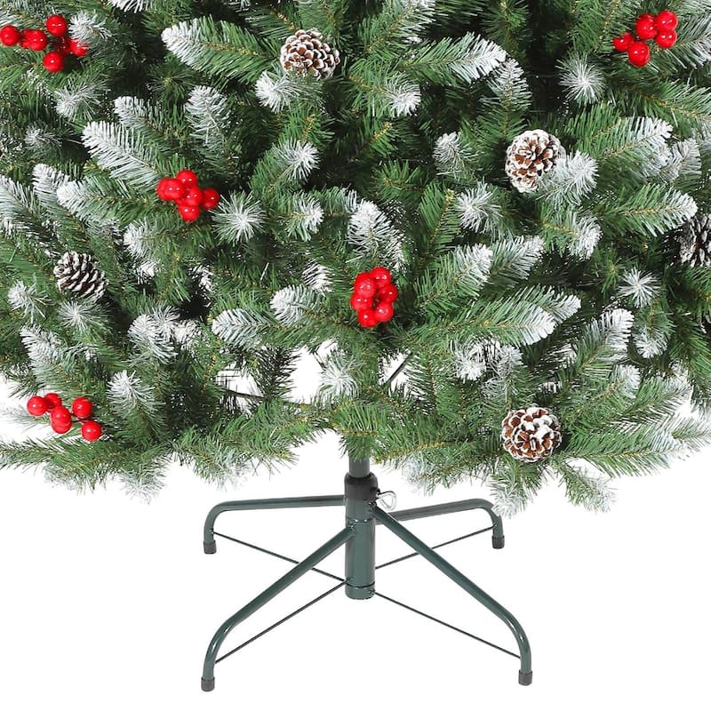 Snow Flocked Christmas Tree with Pine Cones for Indoor Outdoor Holiday Home Decor
