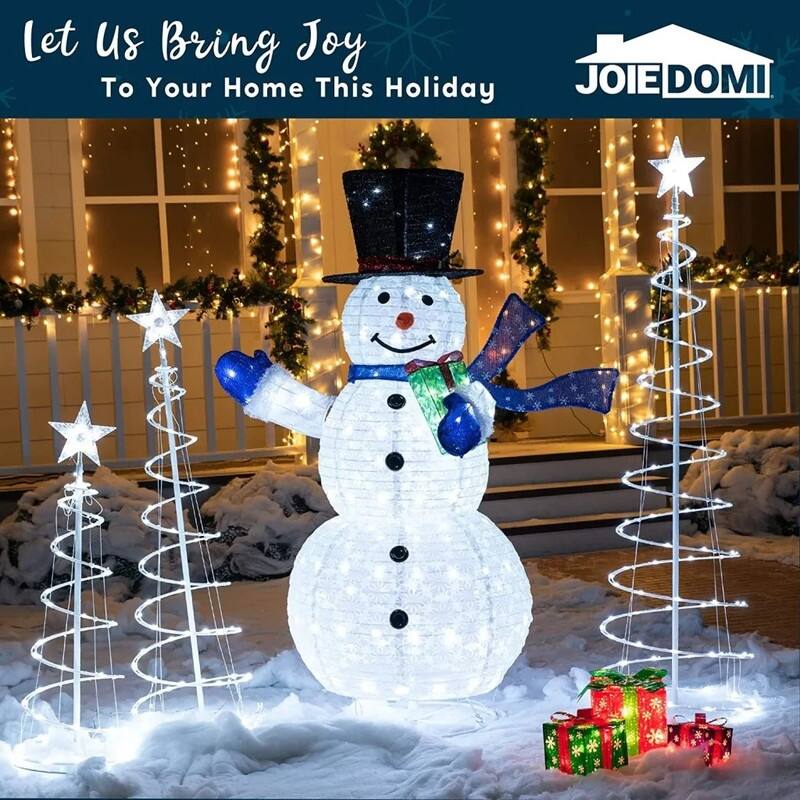 3, 4, 5 Ft Tall Cool White Metal and PVC Indoor Outdoor Spiral Christmas Tree LED Yard Light (Set of 3)