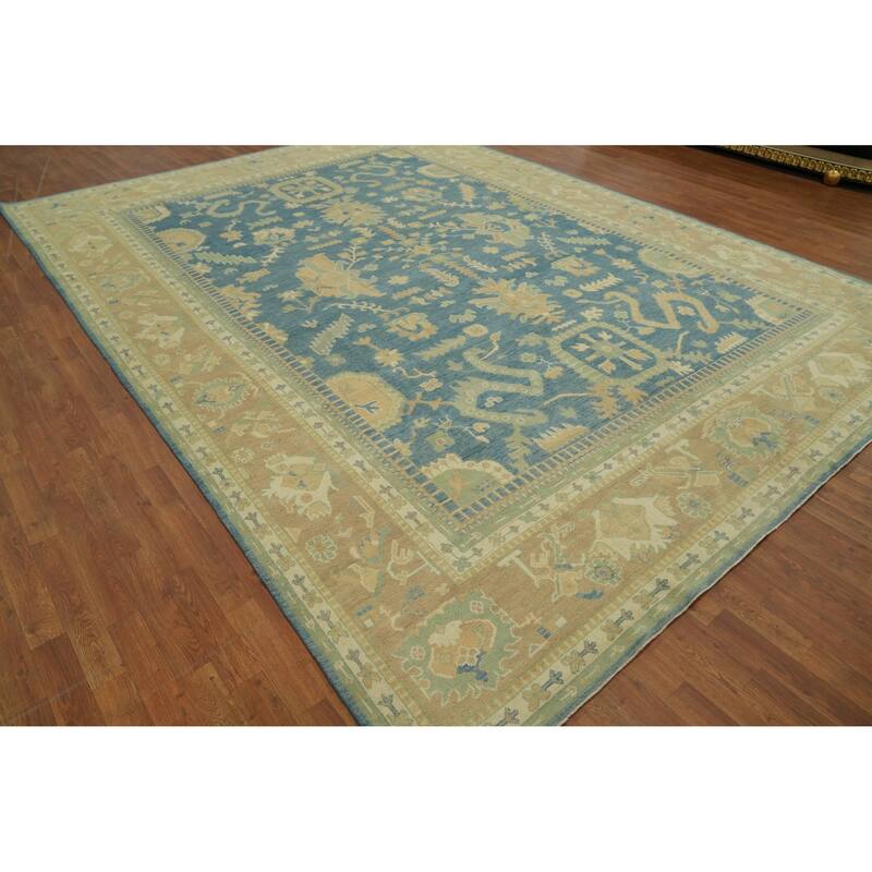 Vegetable Dye Blue Oushak Turkish Large Rug 10x14 - 13' 7'' X 10' 0''