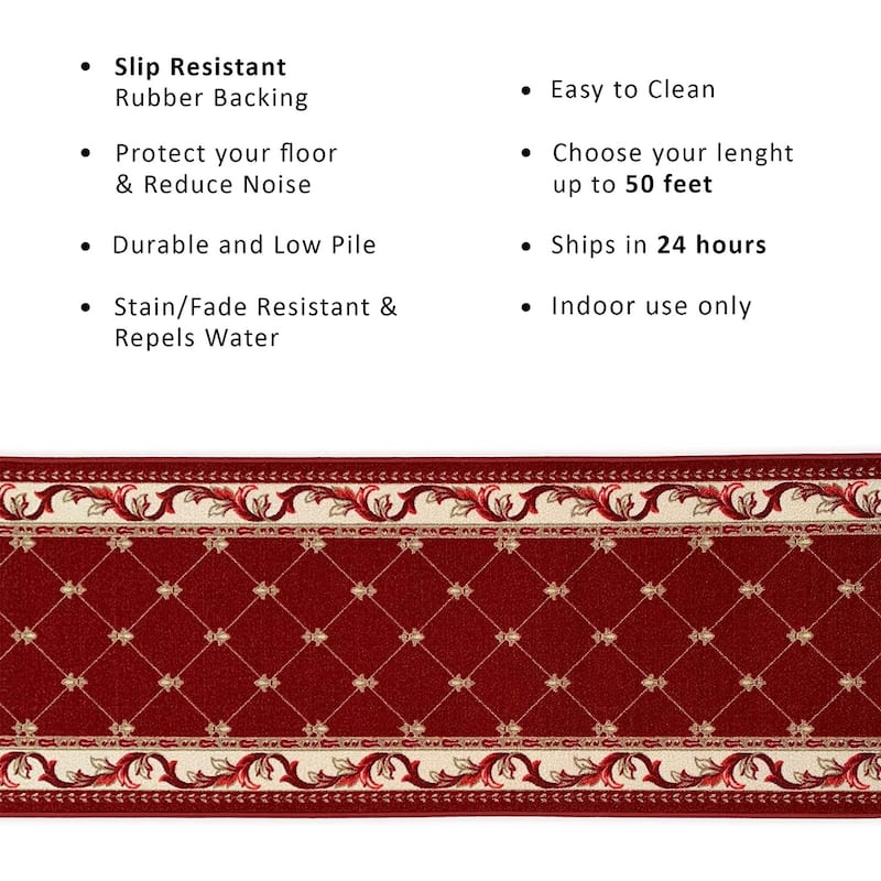 Custom Size Trellis French 31 Inch Wide Non-Slip Stair Runner Rug