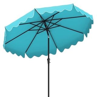 Large 9x8 Feet Polyester Fabric Outdoor Patio Umbrella with Wind Vent and Push Button Tilt Crank Handle
