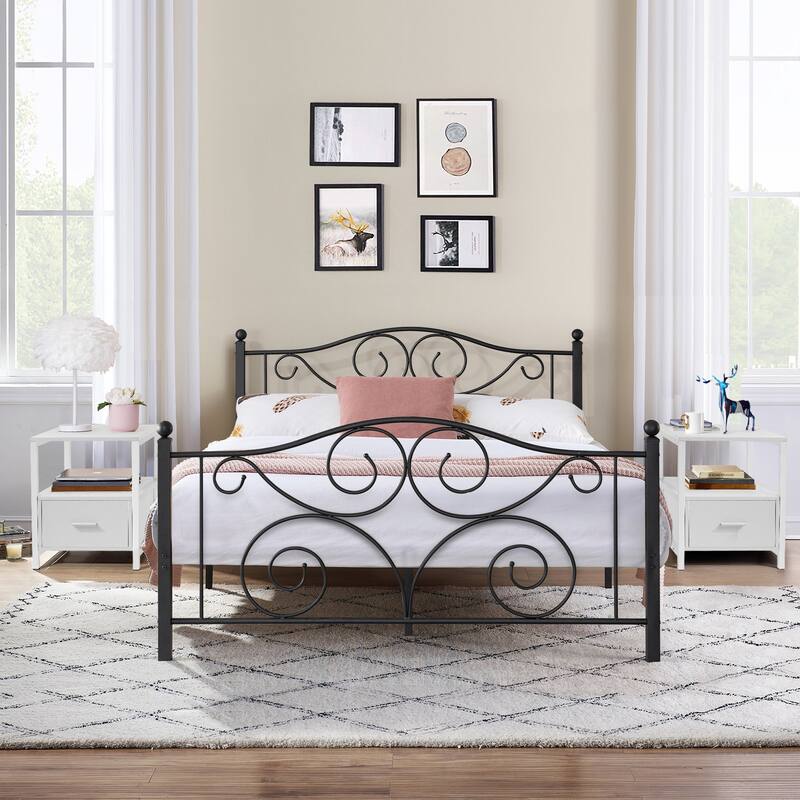 Taomika 3-Pieces Bed Frame and Modern Nightstands Sets - White - Queen