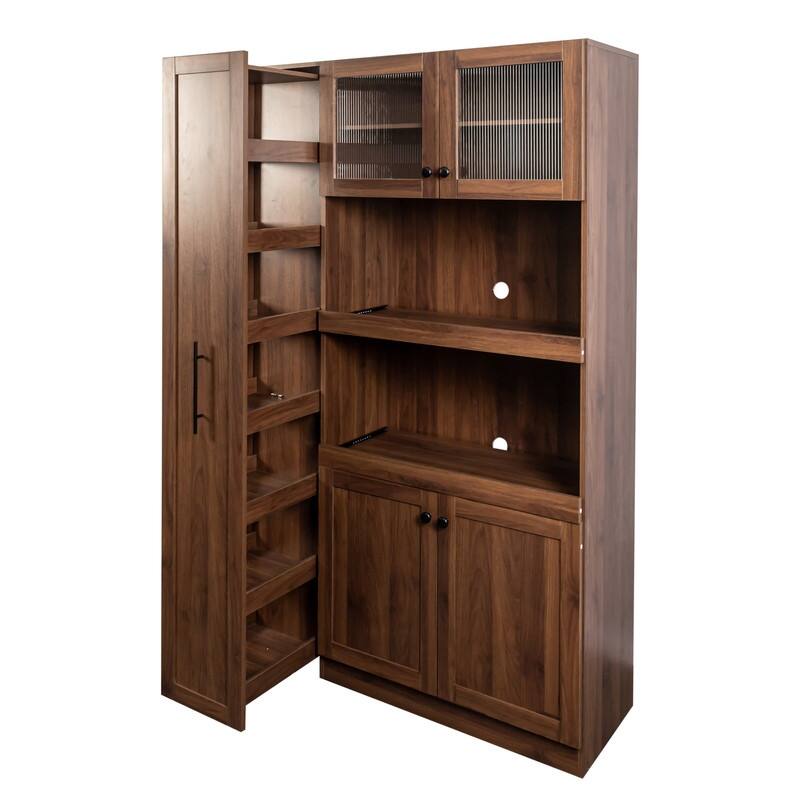 Tall Farmhouse Kitchen Pantry Cabinet, Pantry Storage Cabinet with 4 Doors & Shelf, Freestanding Pantry Organizers