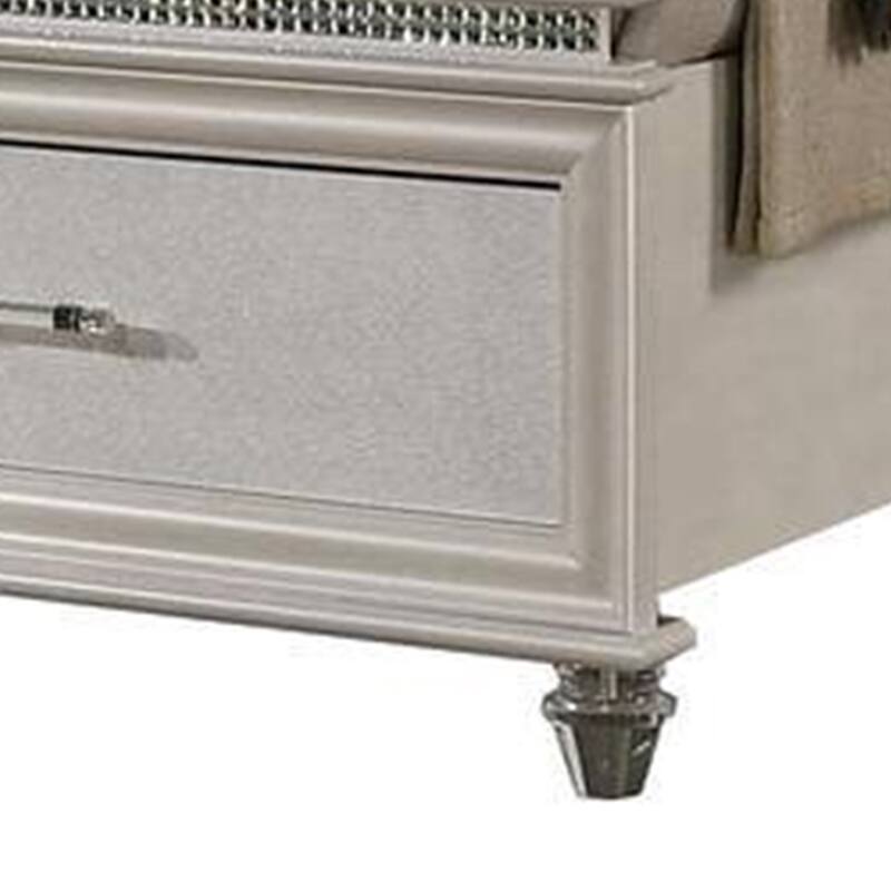 Sam California King Bed with LED, Storage, White Tufted Faux Leather