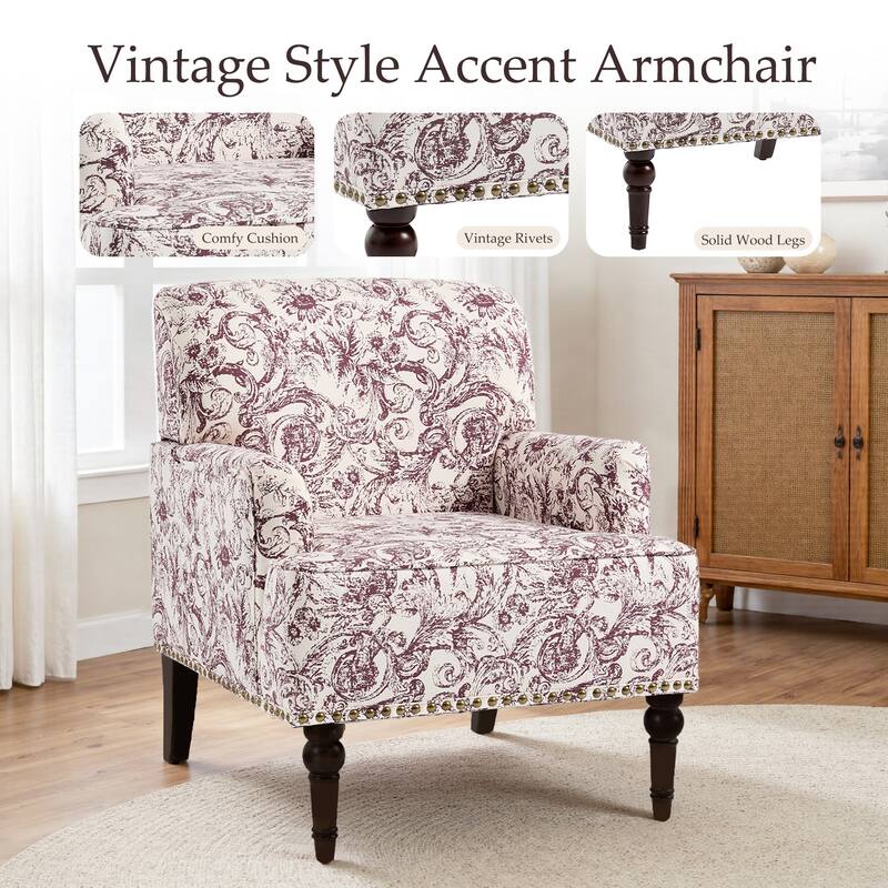 Linen Upholstered Armchair Nailhead Trim Accent Chair