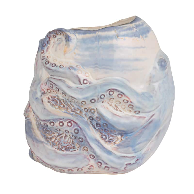 Stoneware Planter with Octopus Detail in Reactive Glaze - 8.75"L x 7.88"W x 8.25"H