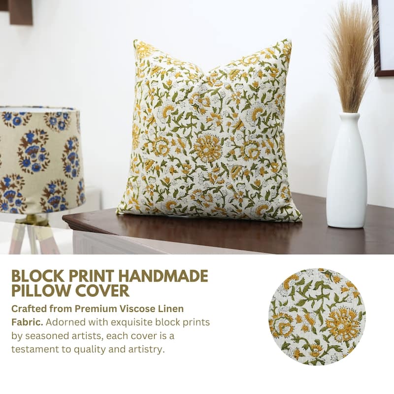 Fabdivine Soft Pillow Cover Shape Floral Block Print for Hotel Couch Spring Guest Room Blue Farmhouse, Mohini