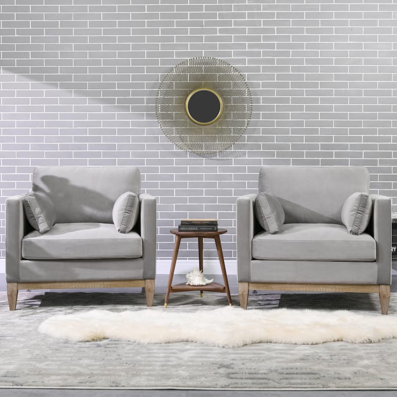 Knox 36" Modern Farmhouse Loose Pillow-Back Arm Chair - Set of 2 - Opal Grey Velvet