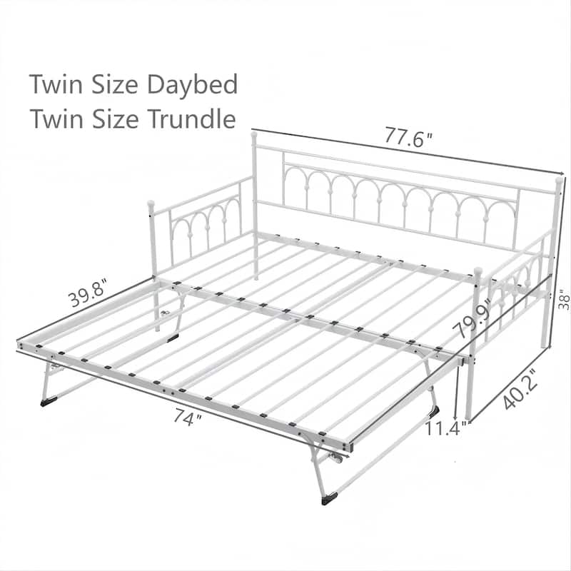 Metal Twin DayBed with Trundle Bed Twin for Adults,Space-Saving Bed