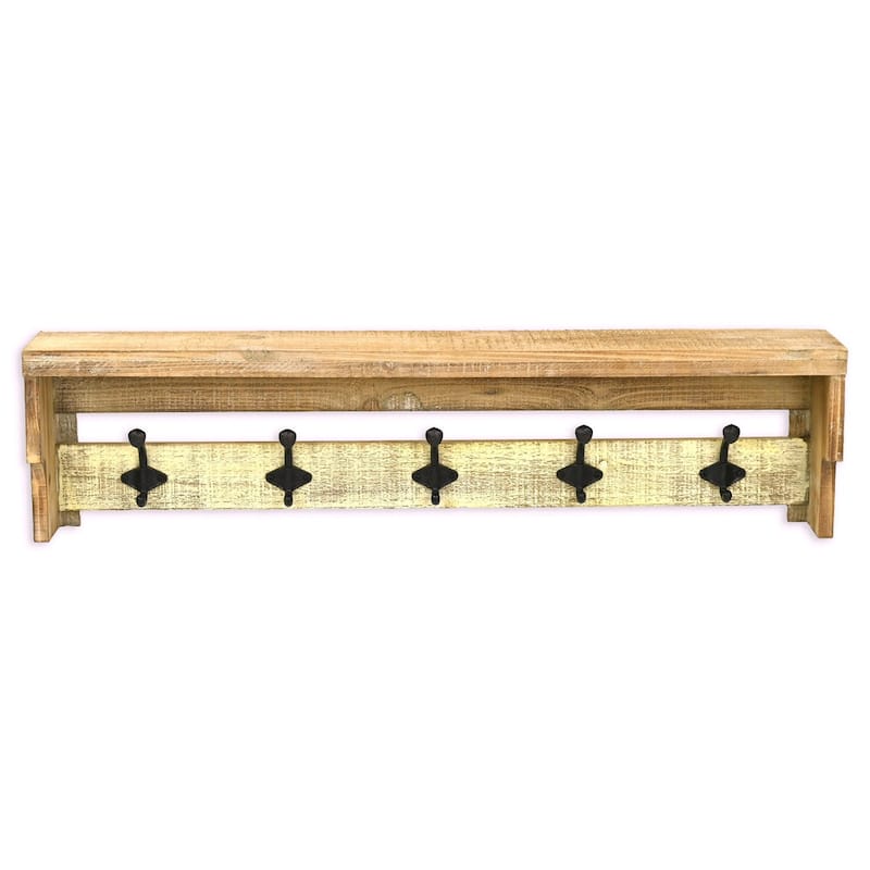 Multicolored Wood Farmstyle Coat Rack with Shelf - W: 31.5" x D: 8" x H: 5"