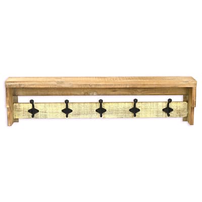 Multicolored Wood Farmstyle Coat Rack with Shelf - W: 31.5" x D: 8" x H: 5"
