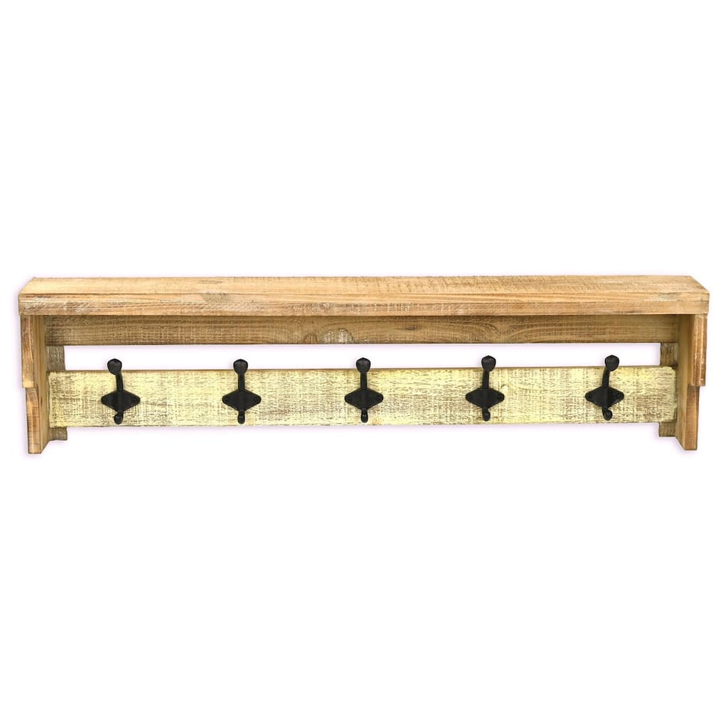 Multicolored Wood Farmstyle Coat Rack with Shelf - W: 31.5" x D: 8" x H: 5"