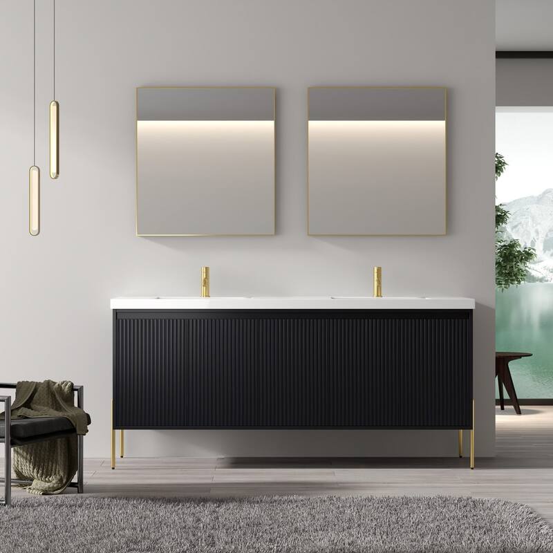 Ripple 72" Double Bathroom Vanity Set - Charcoal-Double White Sink