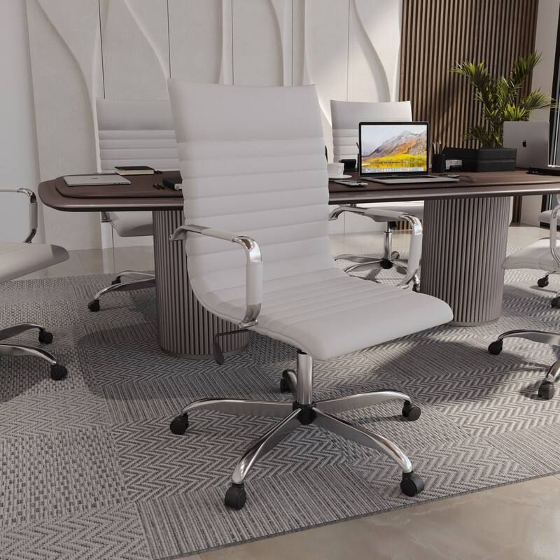 Harris Modern High-Back Leather Executive Office Desk Chair with Stainless Steel Frame, Adjustable Height, Tilt Lock, & Swivel