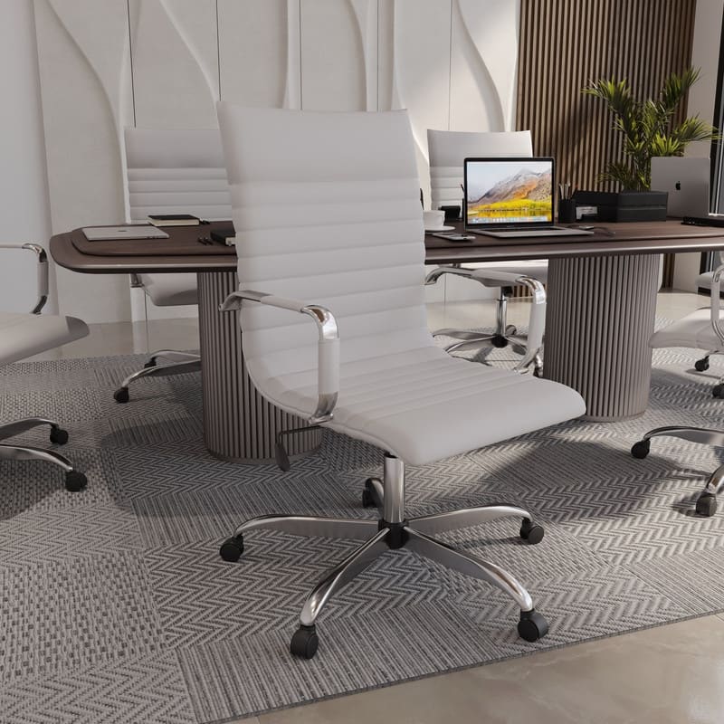 Harris Modern High-Back Leather Executive Office Desk Chair with Stainless Steel Frame, Adjustable Height, Tilt Lock, & Swivel