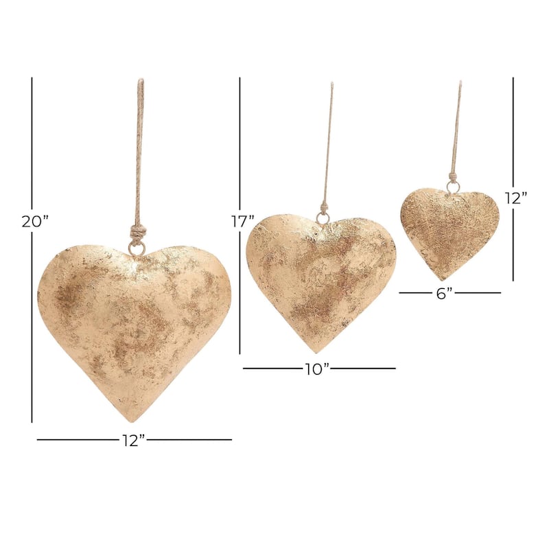 Metal Heart Tibetan Inspired Decorative Bells with Jute Hanging Rope - Set of 3 Red, Silver or Gold - Roche River Decor