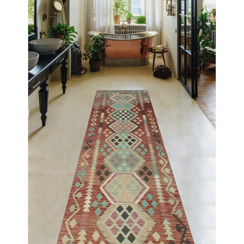 Sun Faded Flatweave Silvia Red/Ivory Runner - 2'9" x 9'9"