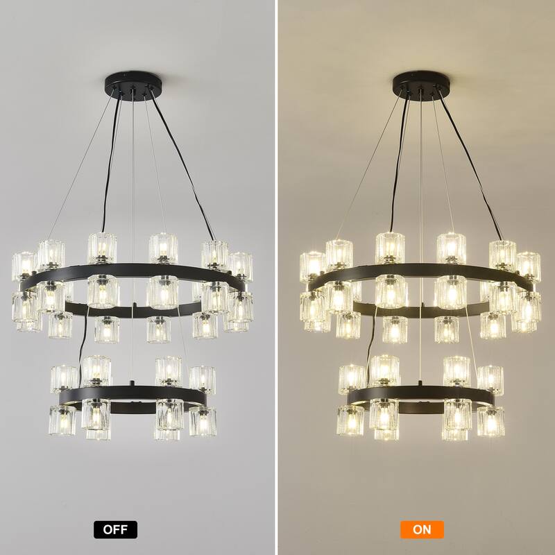 30 - Light Double - Ring Clear Crystal Chandelier
