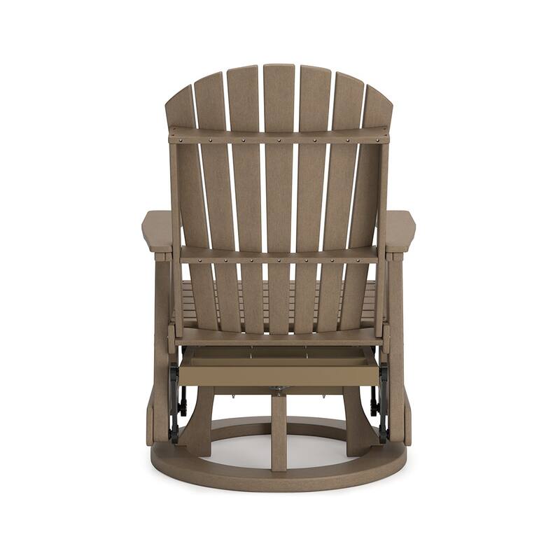 Sami 31 Inch Outdoor Swivel Glider Chair, Slatted, Adirondack, Brown Finish