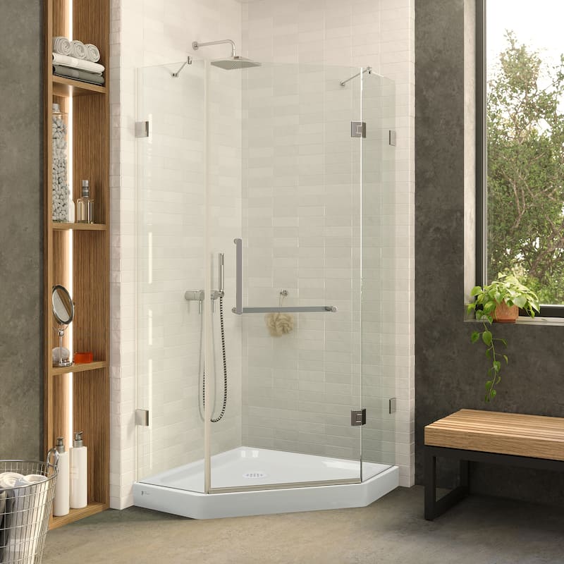 Neo Angle, Acrylic Shower Base with Compatible Glass Frameless Shower Enclosure - 30" x 30" - Polished Chrome