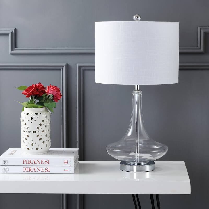 Ames 25.5" Glass Teardrop LED Table Lamp, Mercury Silver/Chrome (Set of 2) by JONATHAN Y