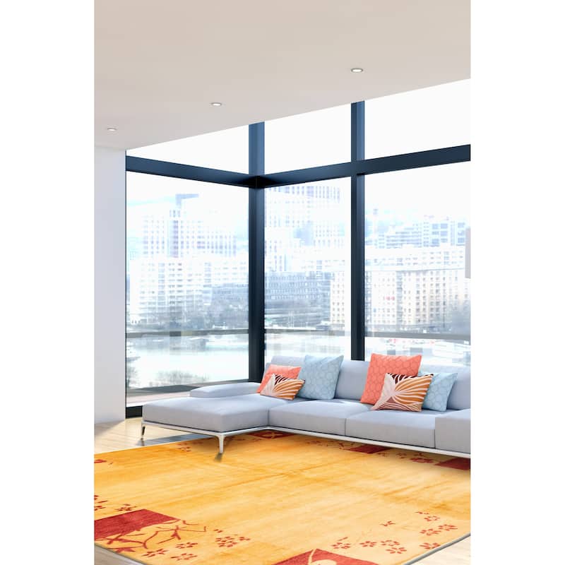 ECARPETGALLERY Hand-knotted Peshawar Ziegler Light Gold Wool Rug - 6'8 x 7'10