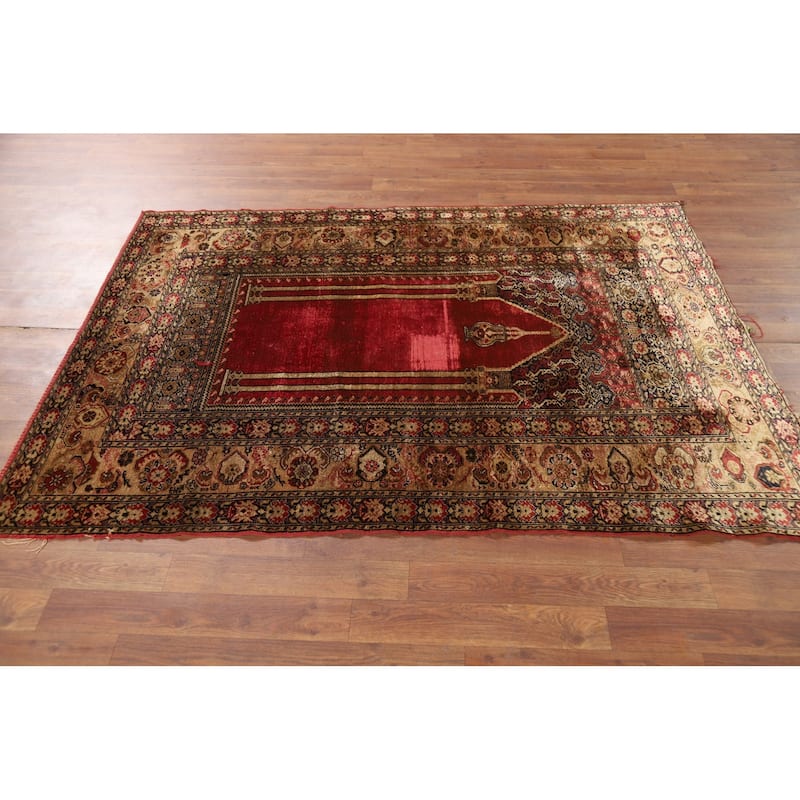 100% Silk Anatolian Turkey Foyer Rug Hand-Knotted Wool Carpet - 4'1" x 5'8"