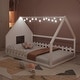 preview thumbnail 23 of 28, Wood Full Size House Floor Bed with Window,Fence and LED Lights