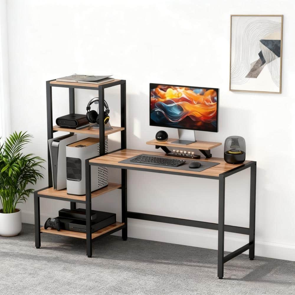 Computer Desk, CPU Desk with Monitor Stand, Reversible 4-Tier Shelf,for Home and Office