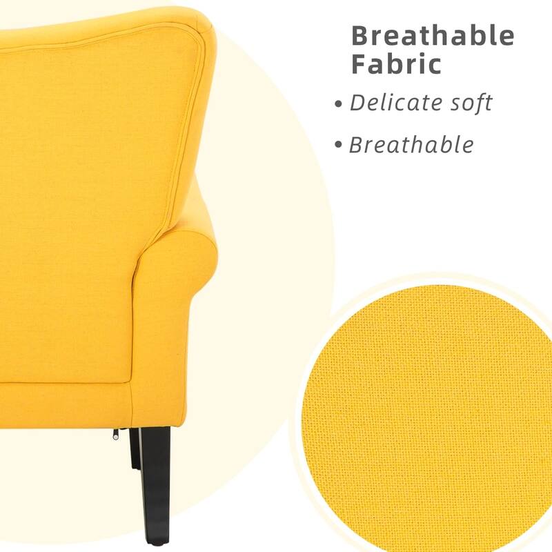 Erommy Modern Accent Chair, High Back Armchair, Upholstered Fabric Button Single Sofa with Wooden Legs for Living Room